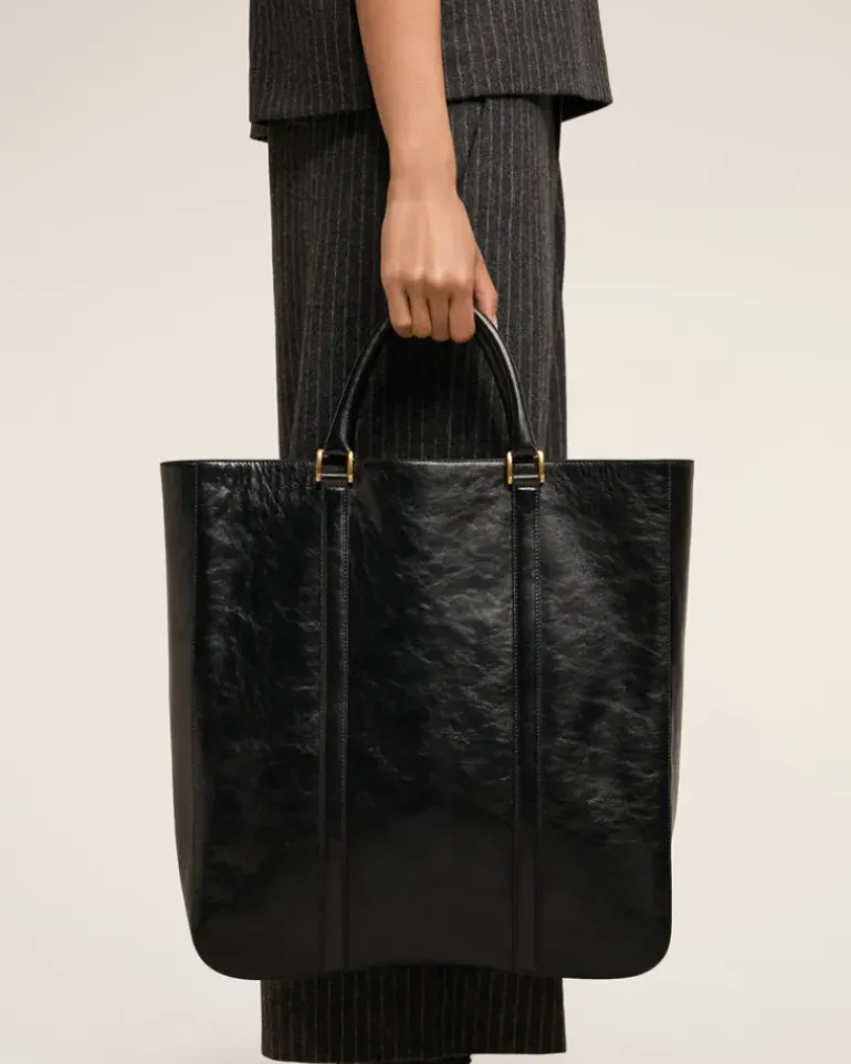 Ami Paris Leather North South Tote Bag BLACK Best Sale