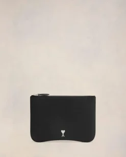 Ami Paris Black Leather Paris Paris Pouch BLACK/VIBRATED SILVER Clearance