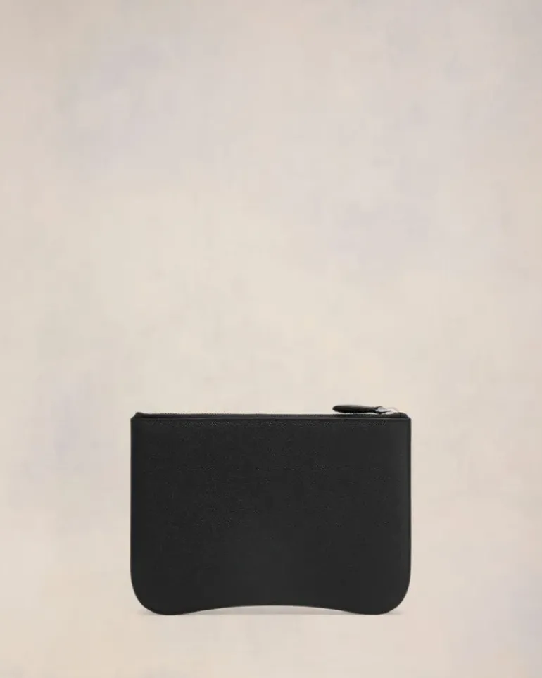 Ami Paris Black Leather Paris Paris Pouch BLACK/VIBRATED SILVER Clearance