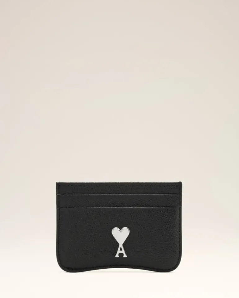 Ami Paris Black Leather Paris Paris Card Holder BLACK/VIBRATED SILVER Cheap