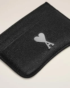 Ami Paris Black Leather Paris Paris Card Holder BLACK/VIBRATED SILVER Cheap