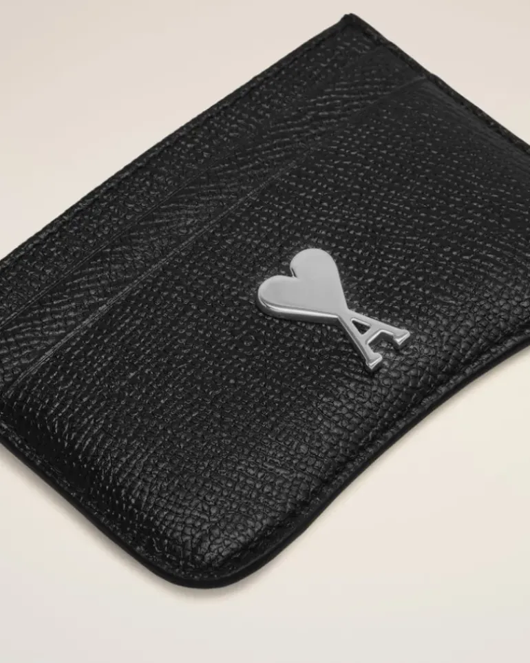 Ami Paris Black Leather Paris Paris Card Holder BLACK/VIBRATED SILVER Cheap