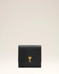 Ami Paris Black Leather Paris Paris Wallet BLACK/VIBRATED BRASS Sale