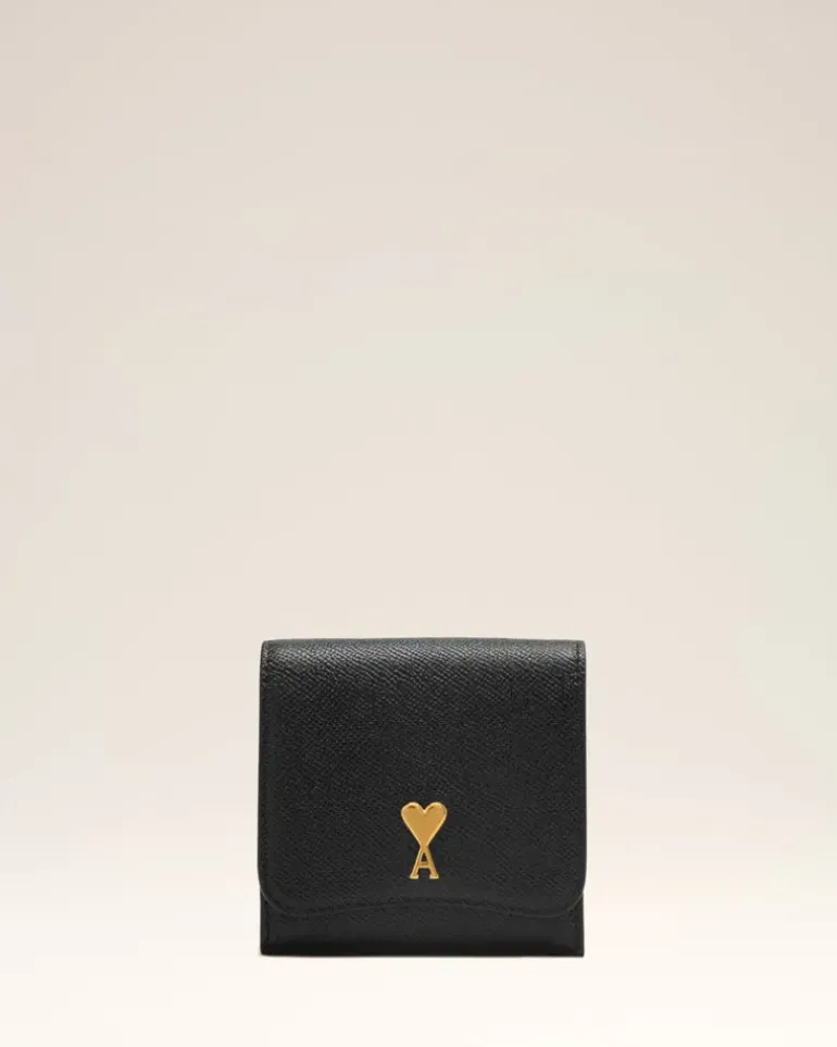 Ami Paris Black Leather Paris Paris Wallet BLACK/VIBRATED BRASS Sale