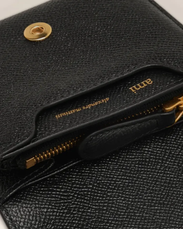 Ami Paris Black Leather Paris Paris Wallet BLACK/VIBRATED BRASS Sale