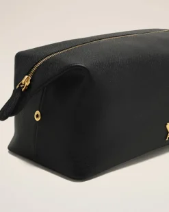 Ami Paris Black Leather Paris Paris Toiletry Pouch BLACK/VIBRATED BRASS Outlet