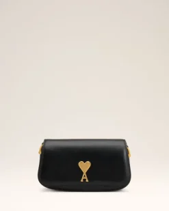 Ami Paris Leather Shoulder Bag Paris Paris Bag BLACK Fashion