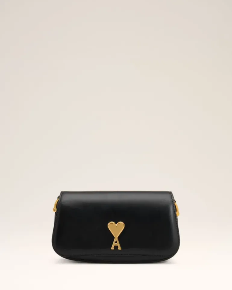 Ami Paris Leather Shoulder Bag Paris Paris Bag BLACK Fashion