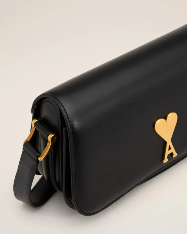 Ami Paris Leather Shoulder Bag Paris Paris Bag BLACK Fashion