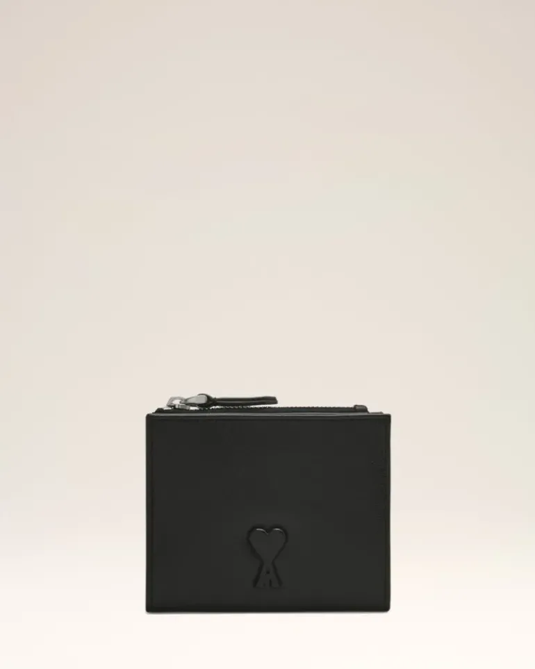 Ami Paris Leather Voulez-Vous Folded Wallet BLACK Shop