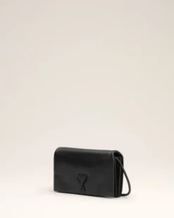 Ami Paris Leather Voulez-Vous Wallet Strap BLACK Best