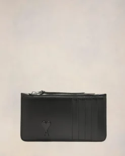 Ami Paris Leather Zipped Card Holder BLACK Hot