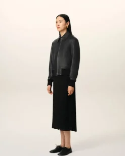 Ami Paris Leather Zipped Jacket BLACK Best Sale