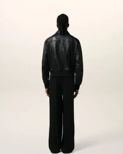 Ami Paris Leather Zipped Jacket BLACK Best Sale