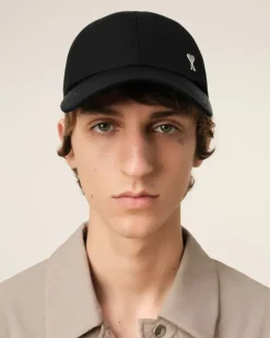 Ami Paris Twill Ami de Coeur Stud Cap BLACK Outlet