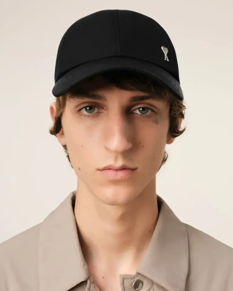 Ami Paris Twill Ami de Coeur Stud Cap BLACK Outlet