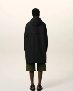 Ami Paris Water-repellent Long Hooded Windbreaker BLACK Fashion