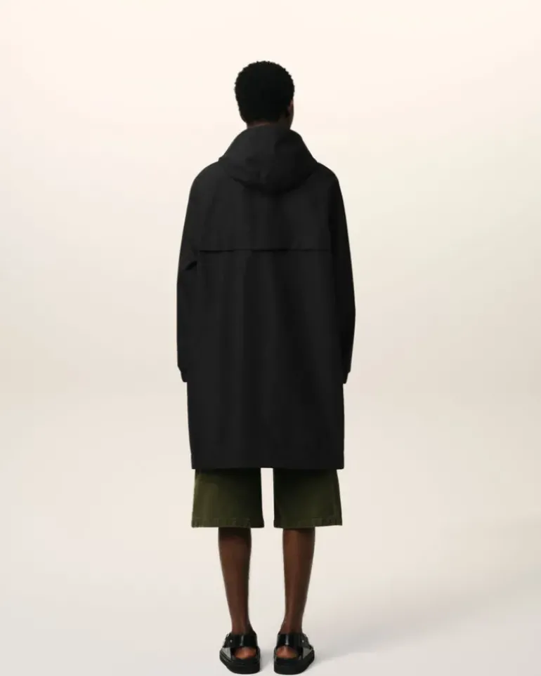 Ami Paris Water-repellent Long Hooded Windbreaker BLACK Fashion