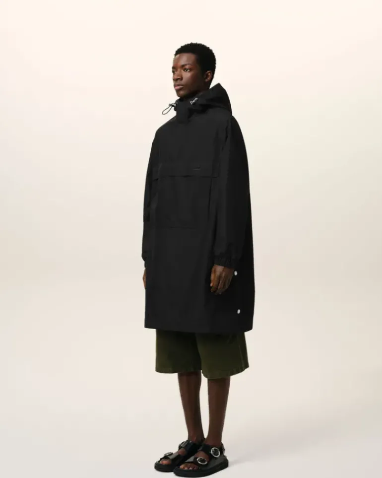 Ami Paris Water-repellent Long Hooded Windbreaker BLACK Fashion
