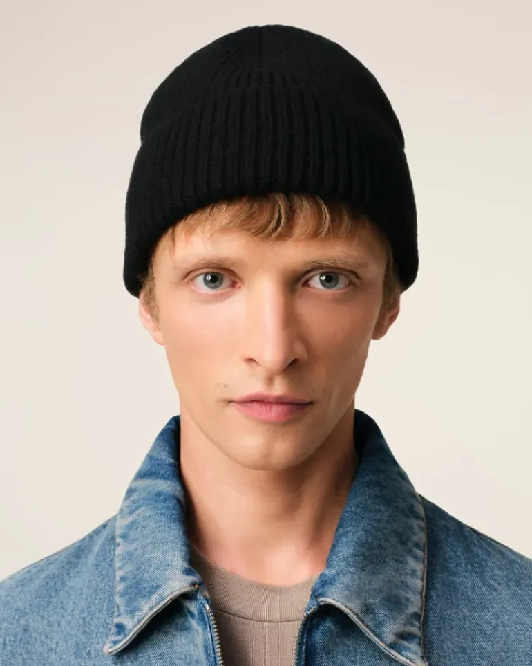 Ami Paris Black Wool Ami de Coeur Beanie BLACK/RED Online