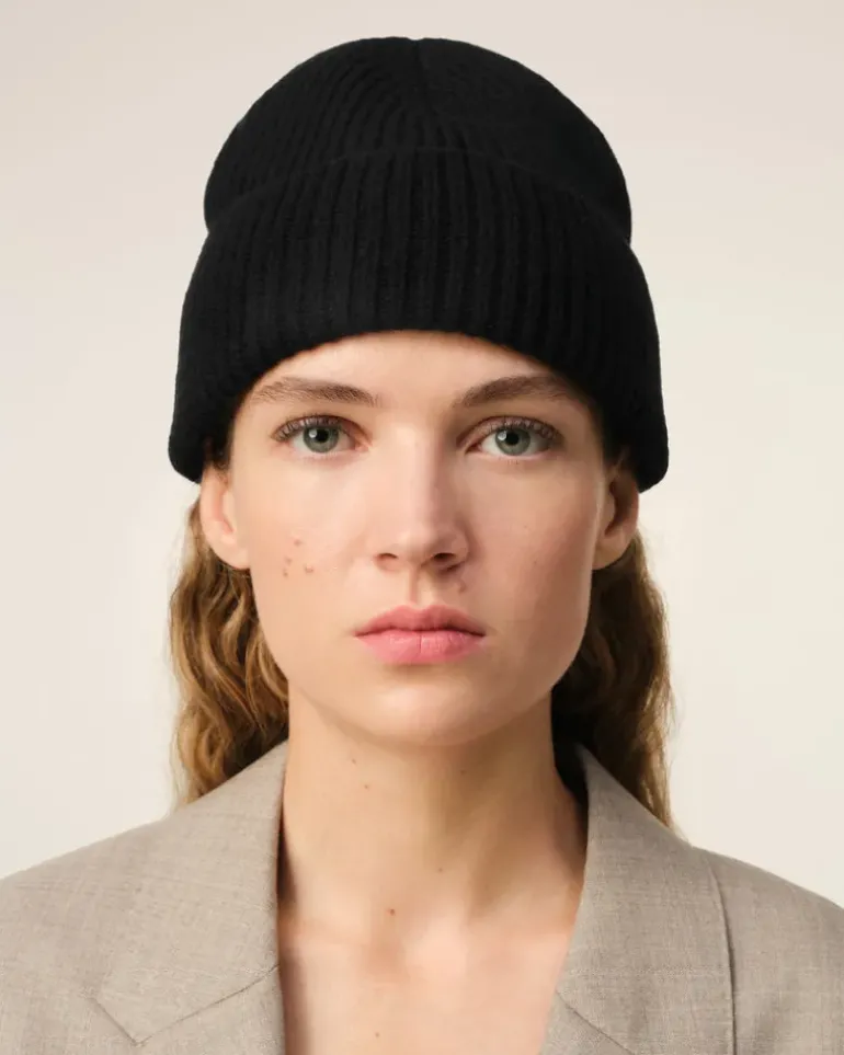 Ami Paris Black Wool Ami de Coeur Beanie BLACK/RED Online