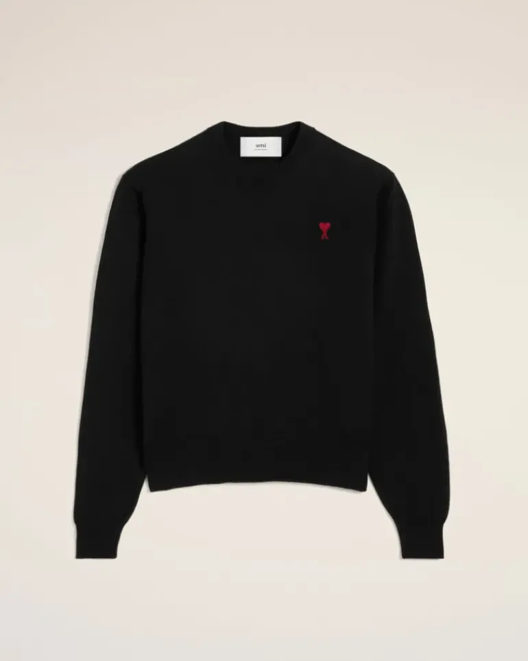 Ami Paris Wool Ami de Coeur Crew Neck Sweater BLACK New