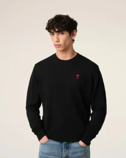 Ami Paris Wool Ami de Coeur Crew Neck Sweater BLACK New