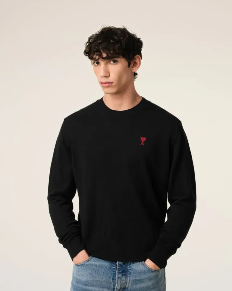 Ami Paris Wool Ami de Coeur Crew Neck Sweater BLACK New