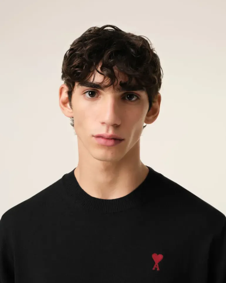 Ami Paris Wool Ami de Coeur Crew Neck Sweater BLACK New