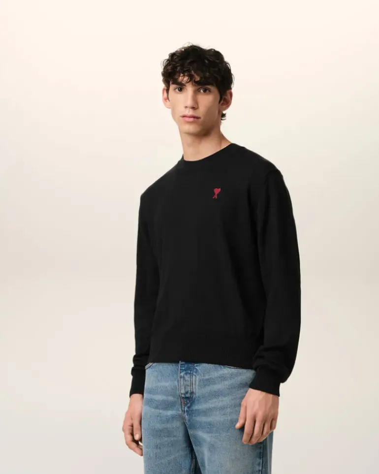Ami Paris Wool Ami de Coeur Crew Neck Sweater BLACK New