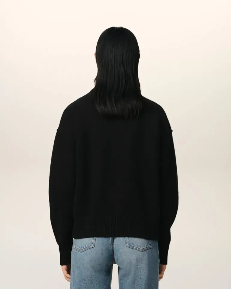 Ami Paris Black Wool Ami de Coeur Cardigan BLACK/RED Best Sale
