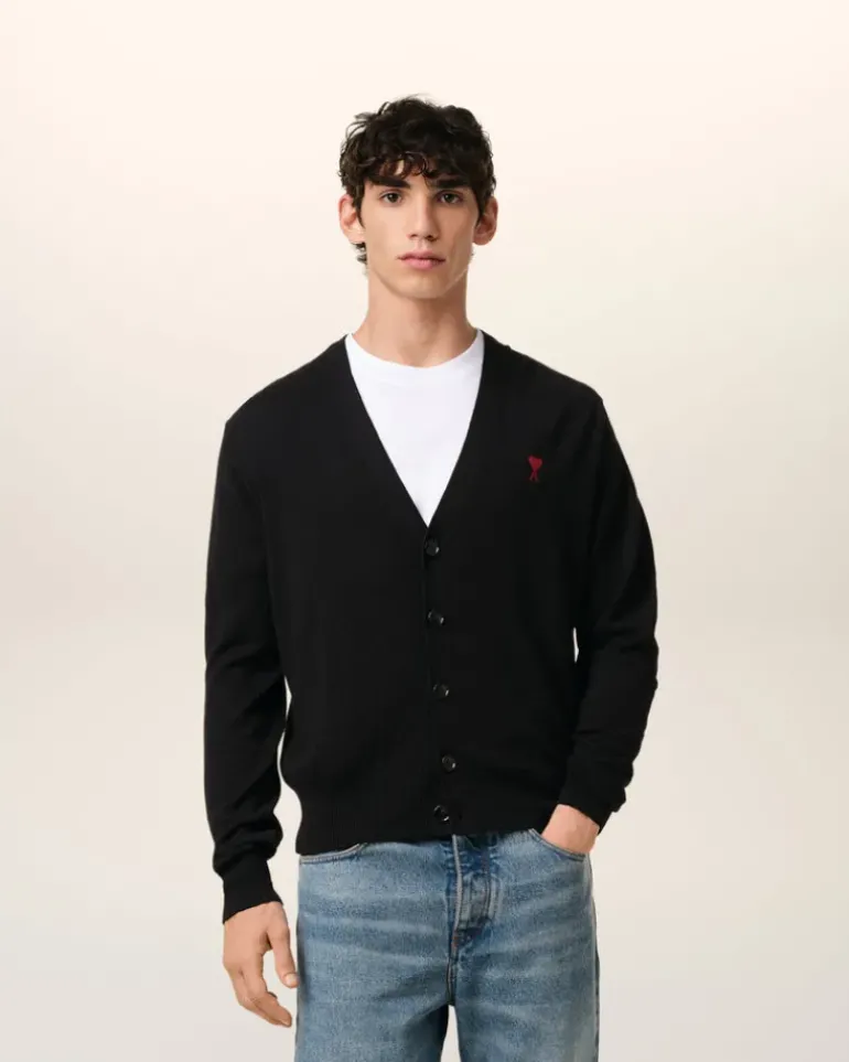 Ami Paris Wool Ami de Coeur Cardigan BLACK Online