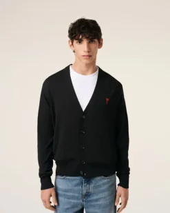 Ami Paris Wool Ami de Coeur Cardigan BLACK Online
