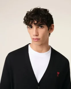 Ami Paris Wool Ami de Coeur Cardigan BLACK Online