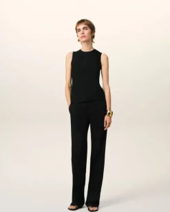 Ami Paris Wool Contrasted Straight Trousers BLACK Store