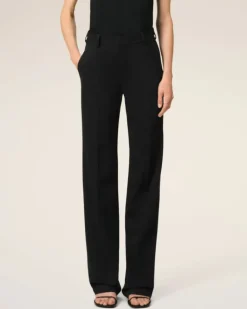 Ami Paris Wool Contrasted Straight Trousers BLACK Store