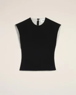 Ami Paris Black Wool Sleeveless Bicolor Top BLACK/WHITE CREAM Flash Sale