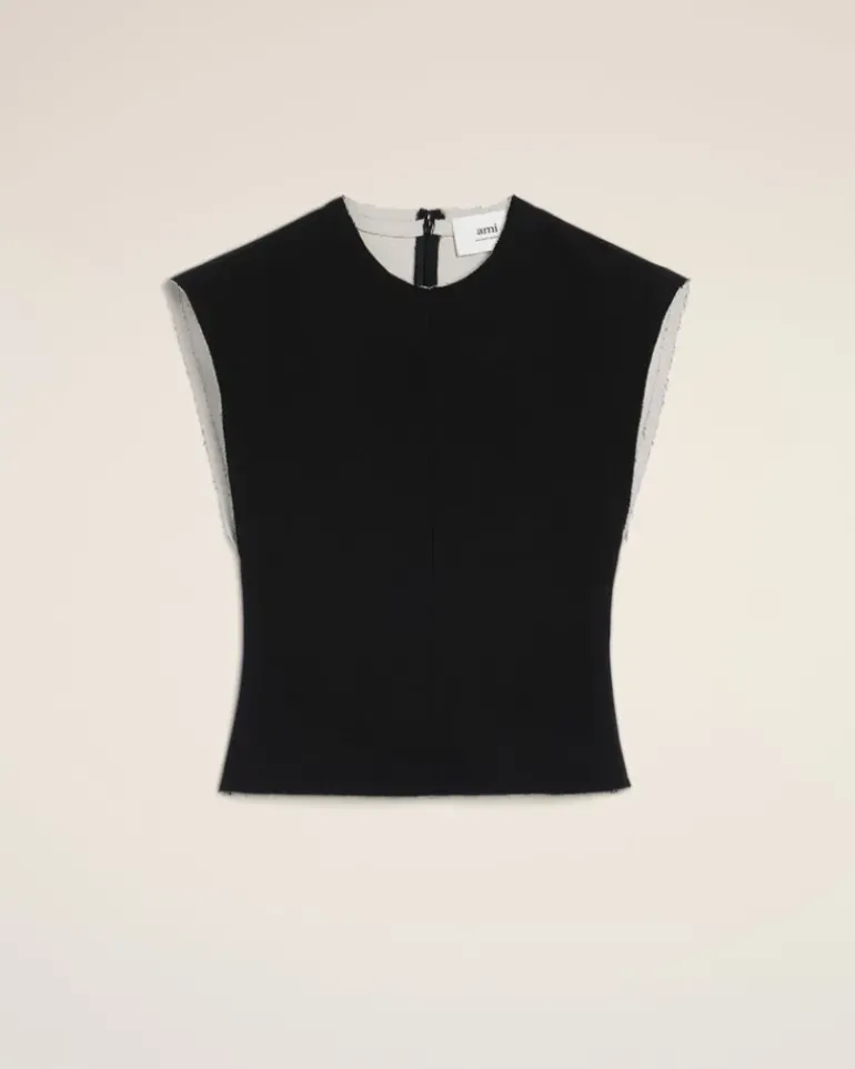 Ami Paris Black Wool Sleeveless Bicolor Top BLACK/WHITE CREAM Flash Sale