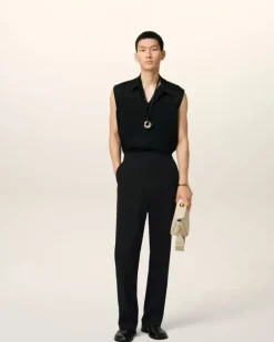 Ami Paris Wool Straight Fit Trousers BLACK Clearance