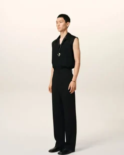 Ami Paris Wool Straight Fit Trousers BLACK Clearance