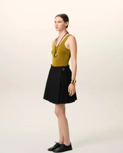 Ami Paris Wool Twill Short Pleated Skirt BLACK New