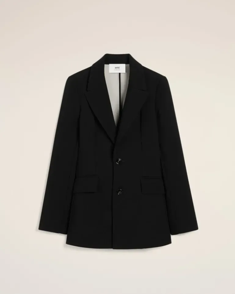 Ami Paris Black Wool Two Buttons Fitted Jacket BLACK/WHITE CREAM Online
