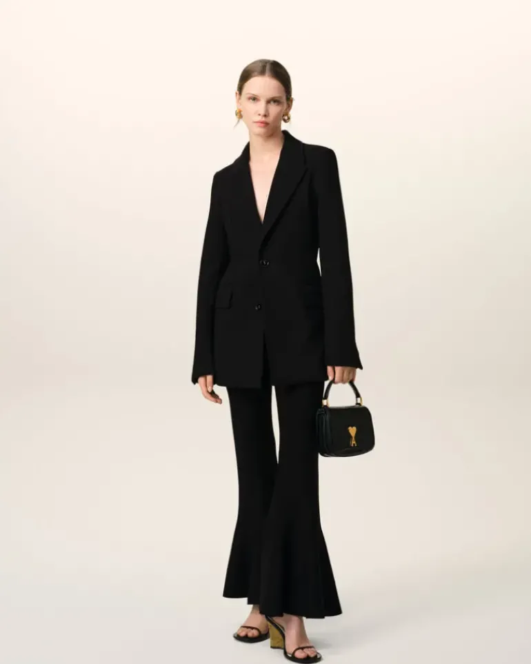 Ami Paris Black Wool Two Buttons Fitted Jacket BLACK/WHITE CREAM Online