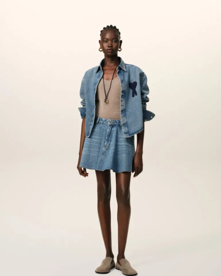 Ami Paris Blue Cotton Ami de Coeur Cropped Shirt USED BLUE Clearance