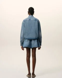 Ami Paris Blue Cotton Ami de Coeur Cropped Shirt USED BLUE Clearance