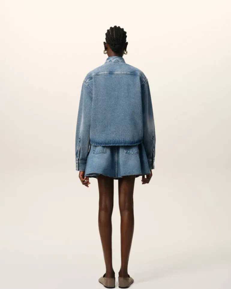 Ami Paris Blue Cotton Ami de Coeur Cropped Shirt USED BLUE Clearance