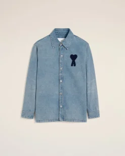 Ami Paris Blue Cotton Ami de Coeur Overshirt USED BLUE Fashion