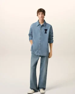 Ami Paris Blue Cotton Ami de Coeur Overshirt USED BLUE Fashion