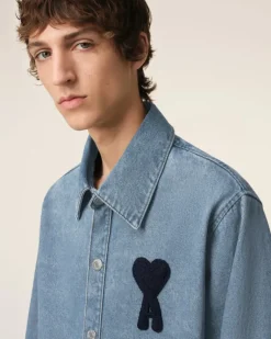 Ami Paris Blue Cotton Ami de Coeur Overshirt USED BLUE Fashion