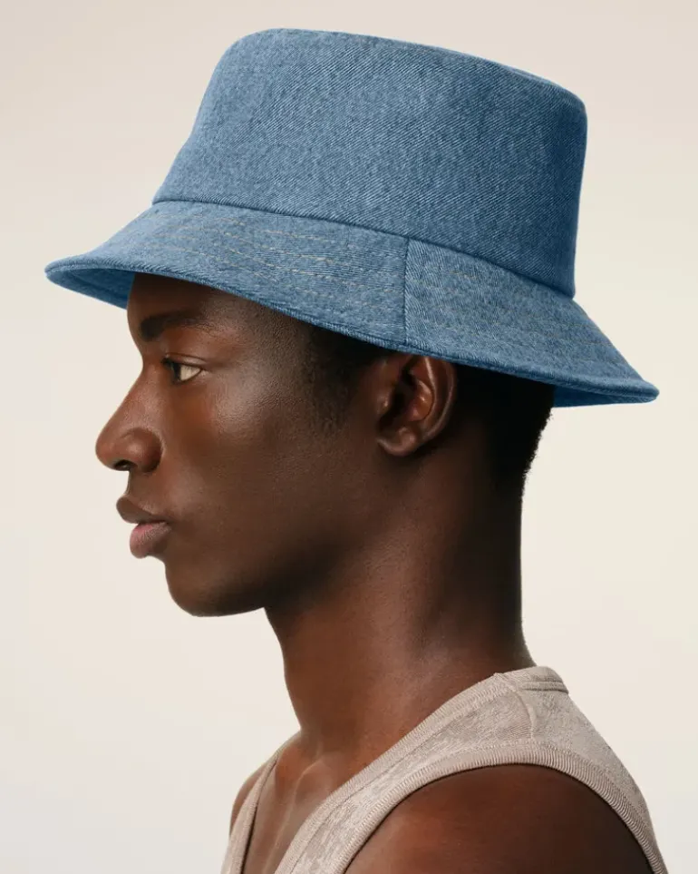 Ami Paris Blue Cotton Ami de Coeur Embroidery Bucket Hat USED BLUE Outlet